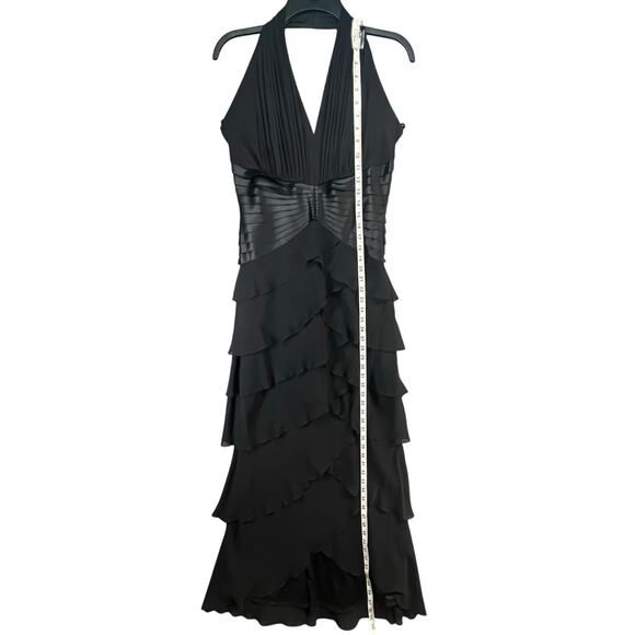 Tadashi Shoji Y2K Halter Dress 12 Black Silk Tiered Layer Cocktail Gown Romantic - Picture 9 of 16